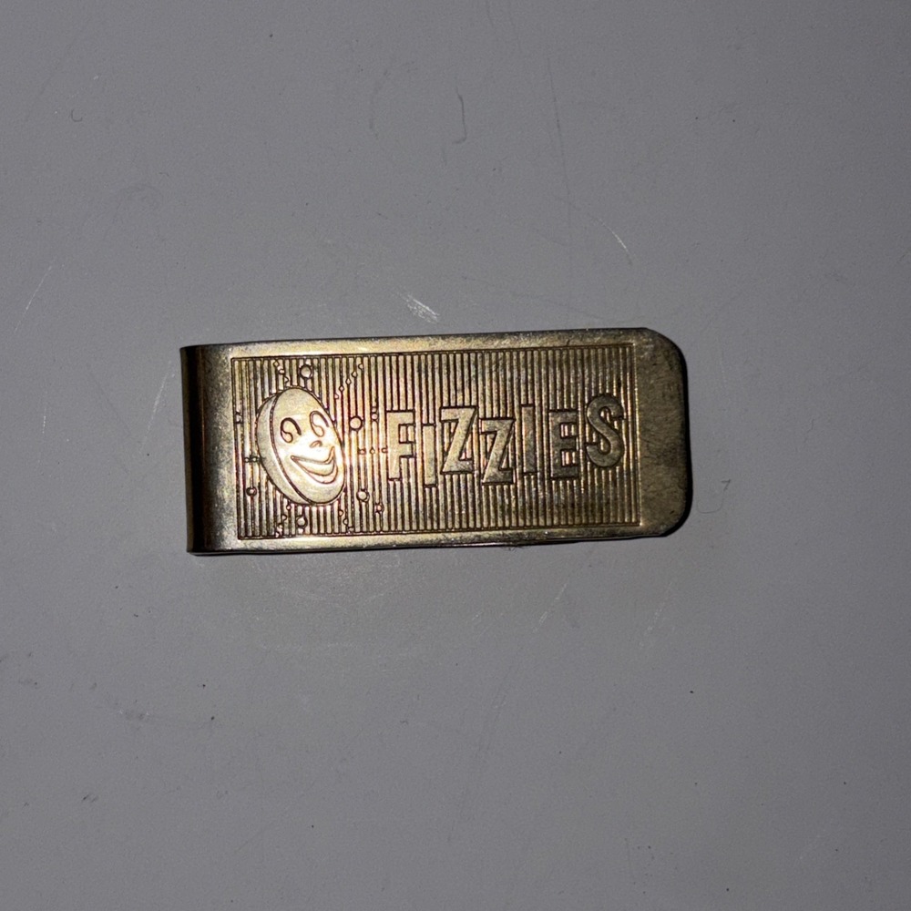 Vintage 1960s Fizzies Drink Tablet Money Clip Gold Tone Soda Promo Rare - Picture 2 of 6